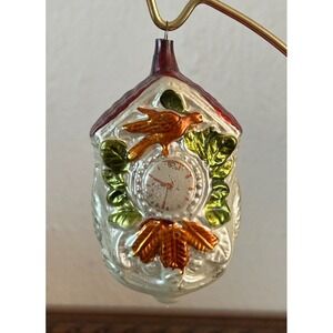 Antique‎ Victorian German Blown Glass  Cuckoo Clock Feather Tree Ornaments 4"